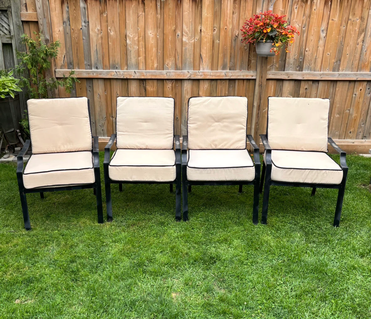 Set of 4 Black Metal Patio Chairs with Cushions - photo 2