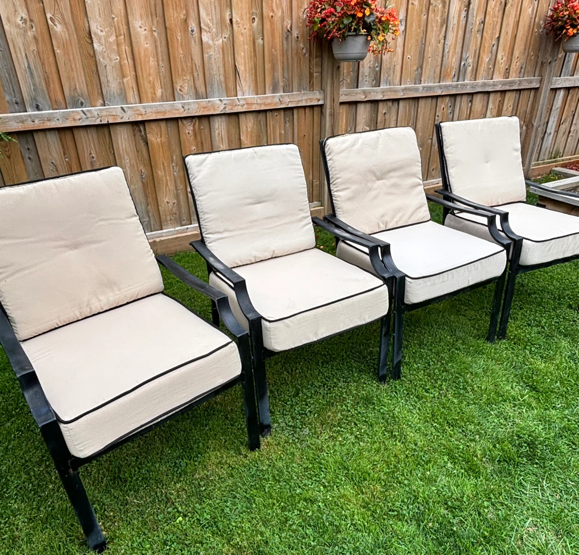 Set of 4 Black Metal Patio Chairs with Cushions - photo 3
