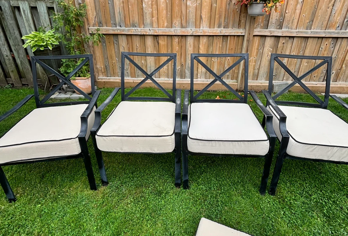 Set of 4 Black Metal Patio Chairs with Cushions - photo 4