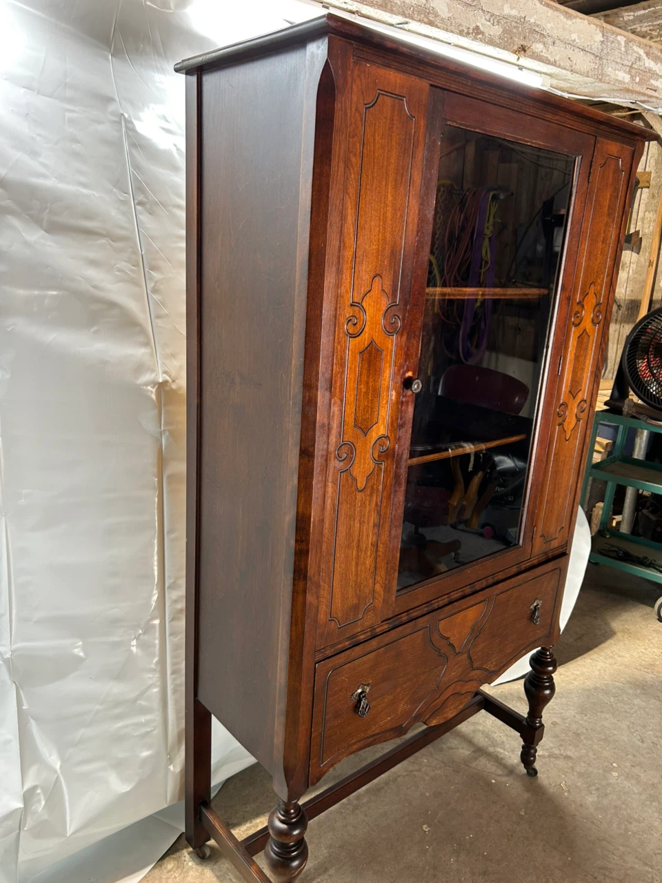 Antique/vinyage Wood Display Cabinet with Glass Door - photo 2