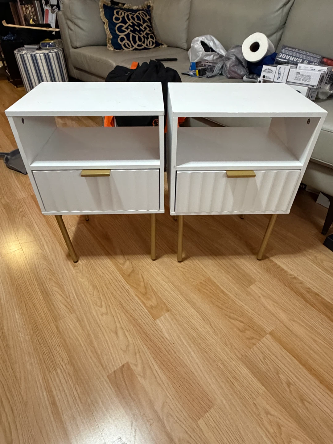 Pair of White Nightstands with Gold Legs