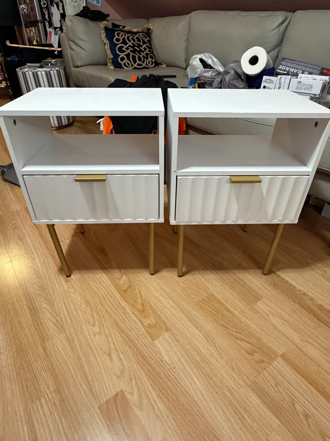 Pair of White Nightstands with Gold Legs - photo 2