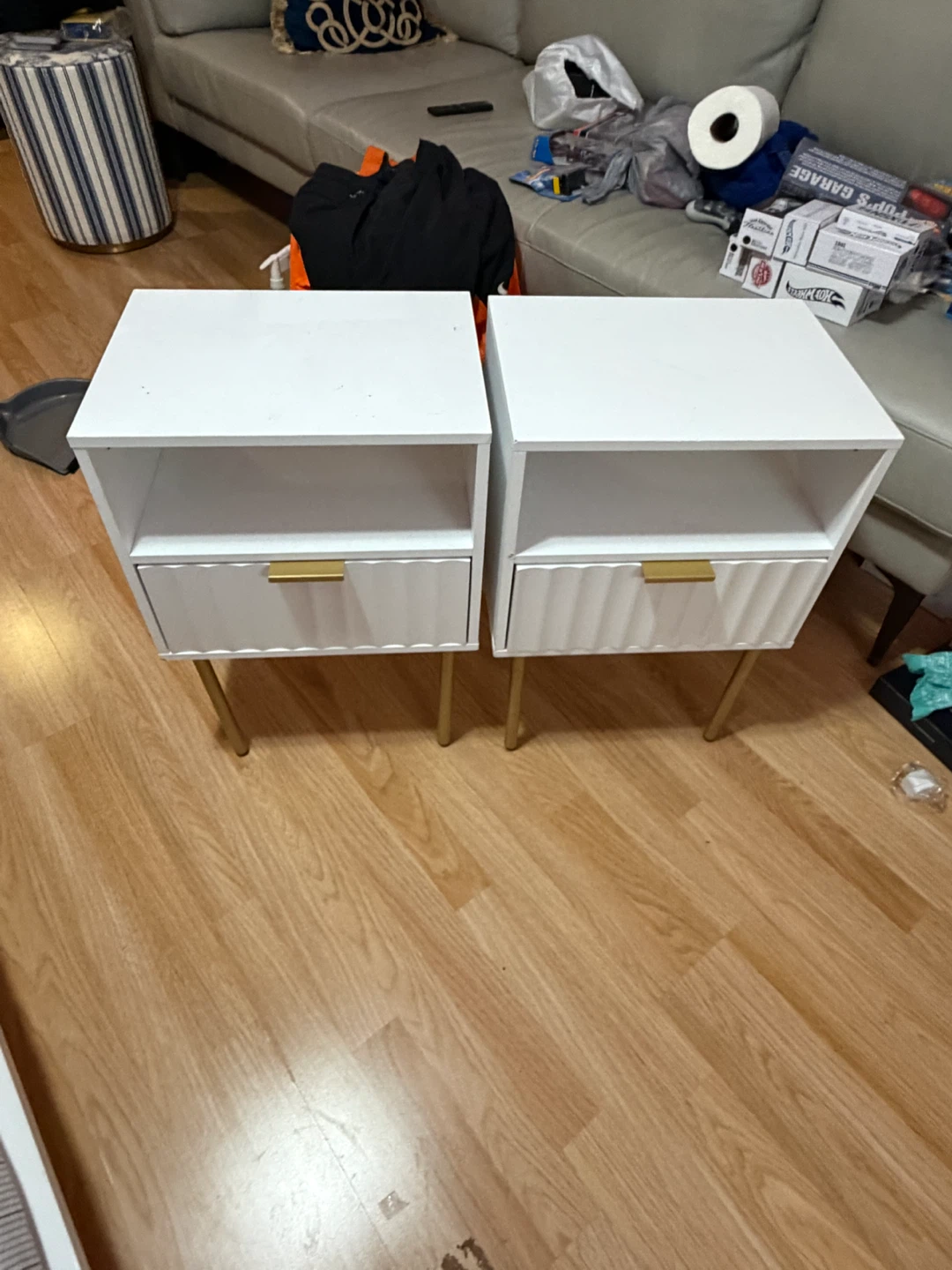 Pair of White Nightstands with Gold Legs - photo 3