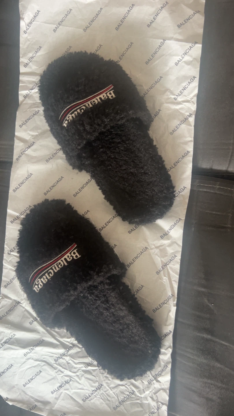 Balenciaga Black Fur Slides- Size 42 ( fits 8.5-9 )
