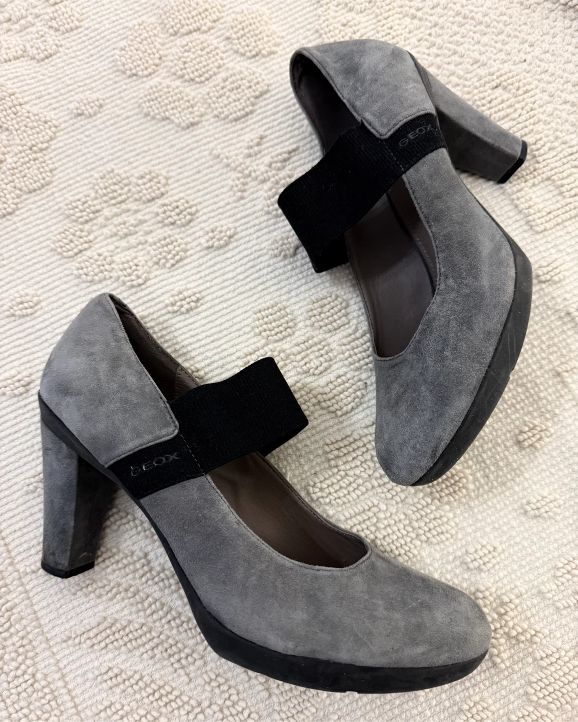 Geox Grey Suede Heeled Mary Jane Shoes