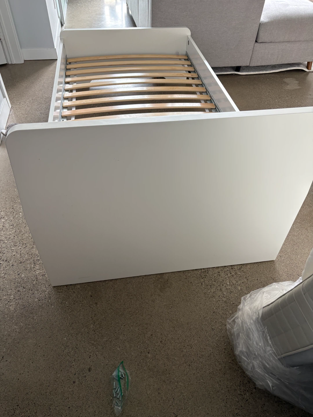 White IKEA Twin Bed Frame with Slats (Mattress Included) - photo 4