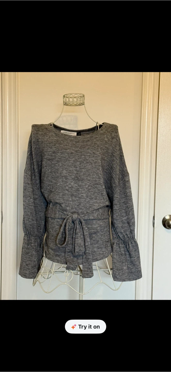 Smart-looking Grey Tie-Waist Blouse-Reduced!