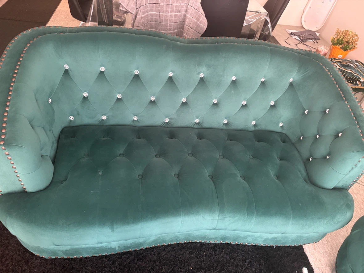 Velvet Tufted Sofa - Emerald Green