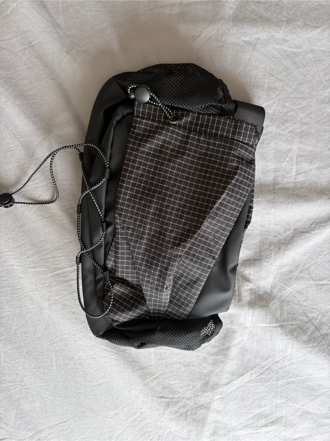 Black Crossbody Sling Bag with Grid Detail