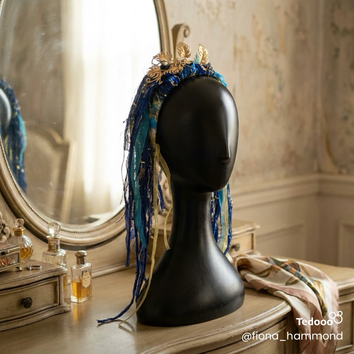 Blue and Gold Fae Woodland Headpiece