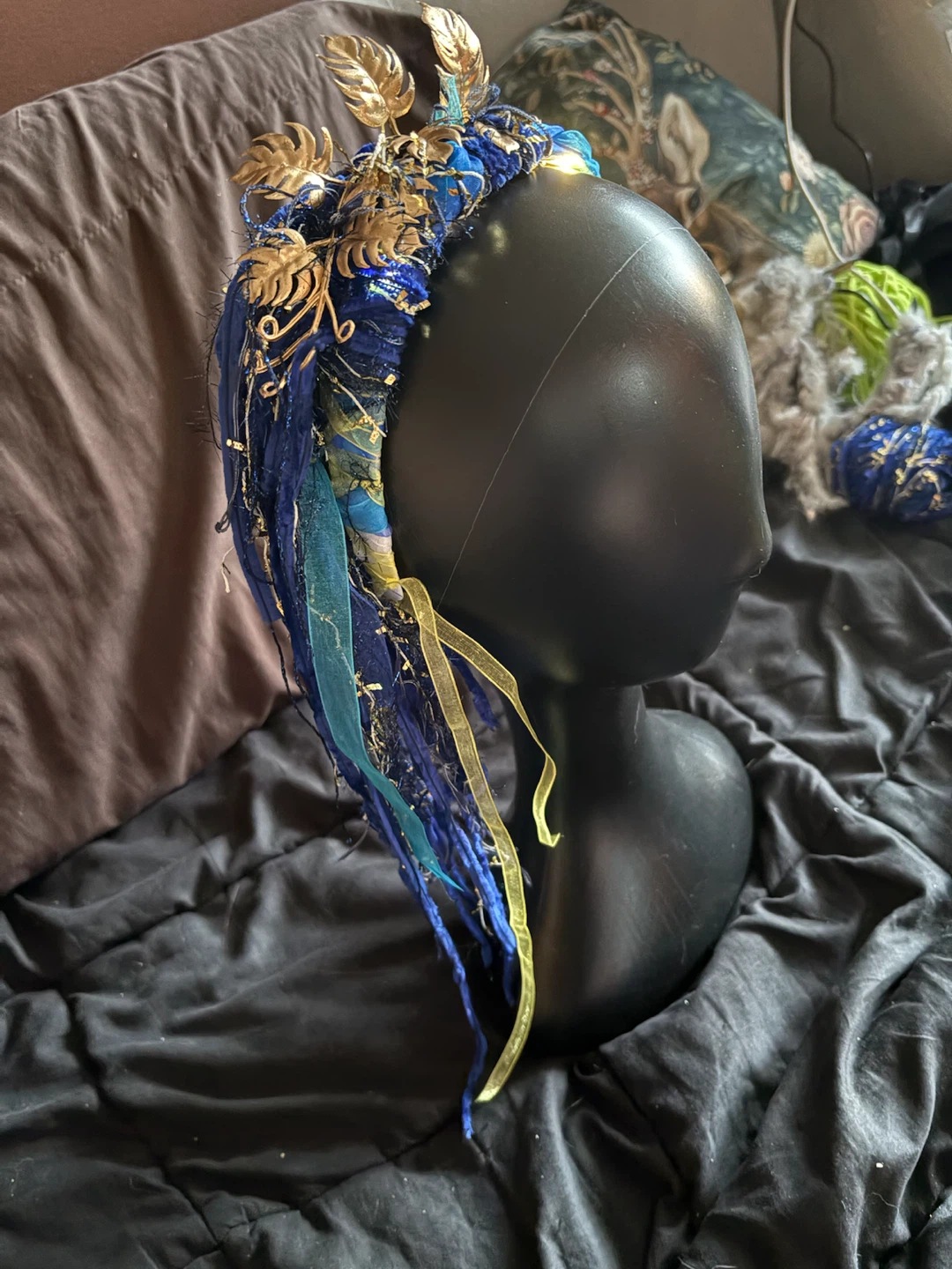 Blue and Gold Fae Woodland Headpiece - photo 2
