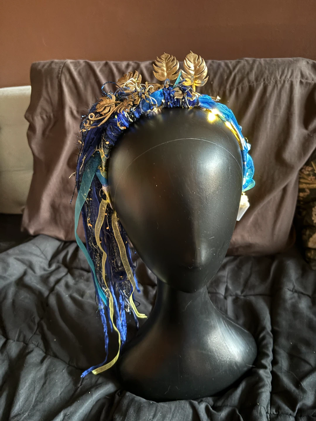 Blue and Gold Fae Woodland Headpiece - photo 3