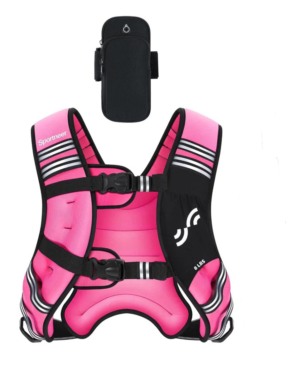 New 8lbs Weighted Workout Vest & Detachable Phone Pouch - Pink