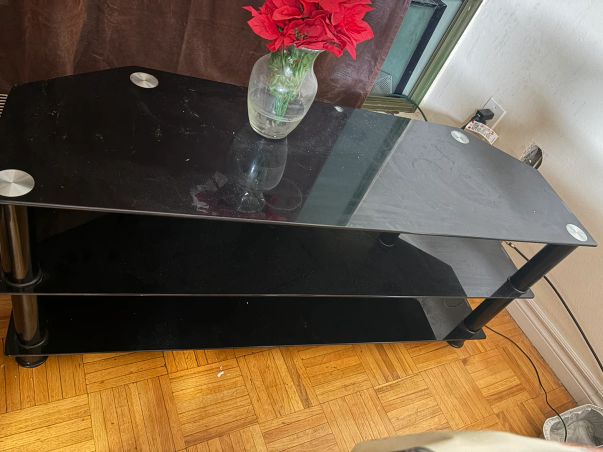 Black Glass 3-Tier TV Stand