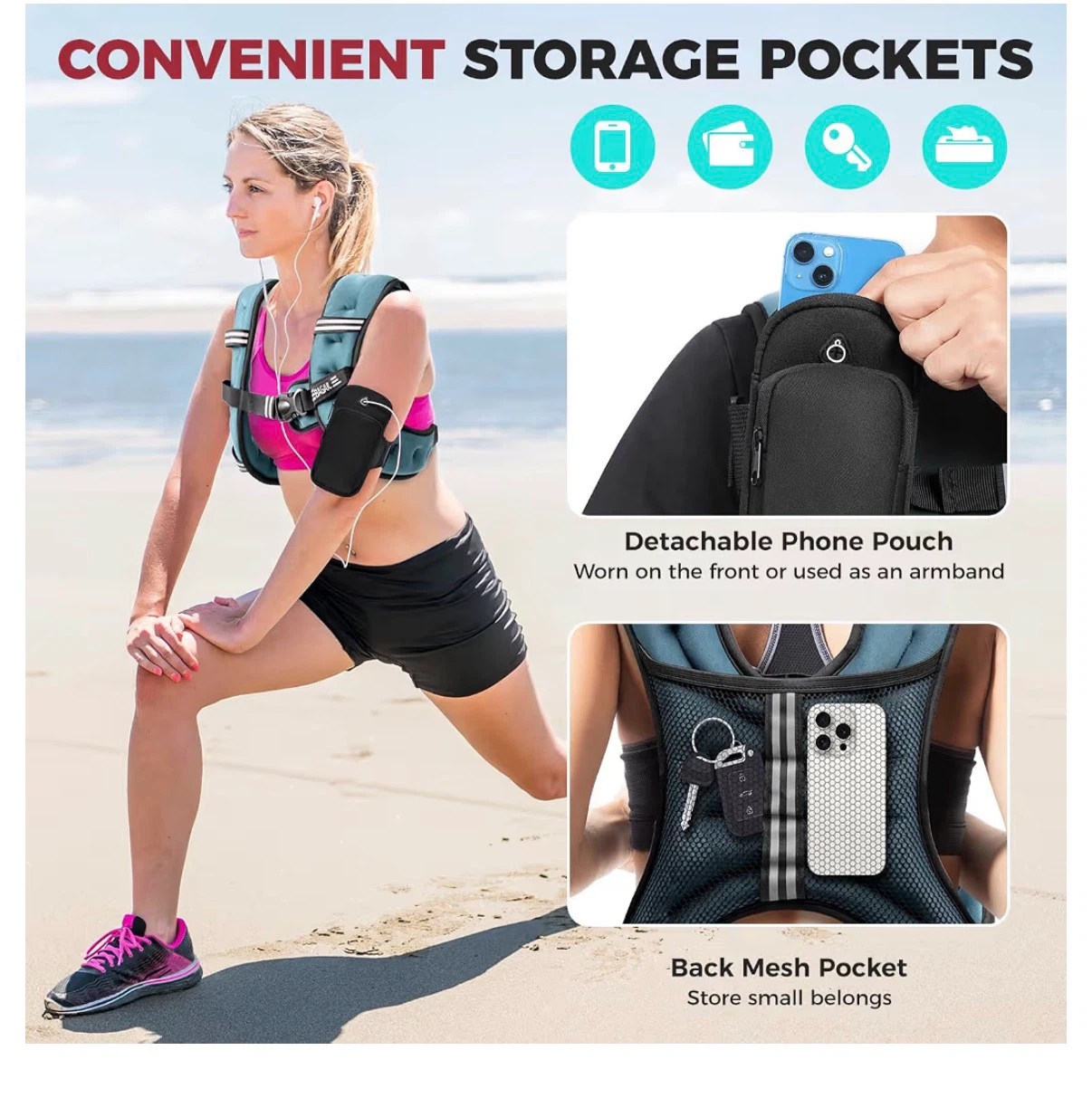 New BAGAIL 12lbs Weighted Vest with Detachable Phone Pouch - photo 3