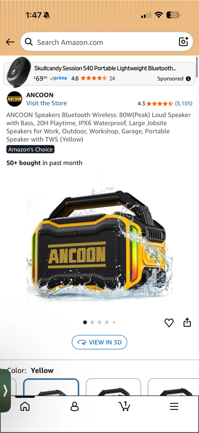 ANCOON Portable Bluetooth Speaker - Yellow