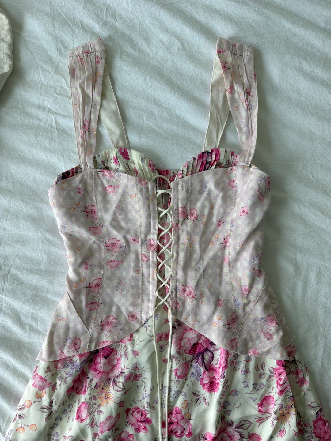 For Love & Lemons Floral Gingham Mini Dress