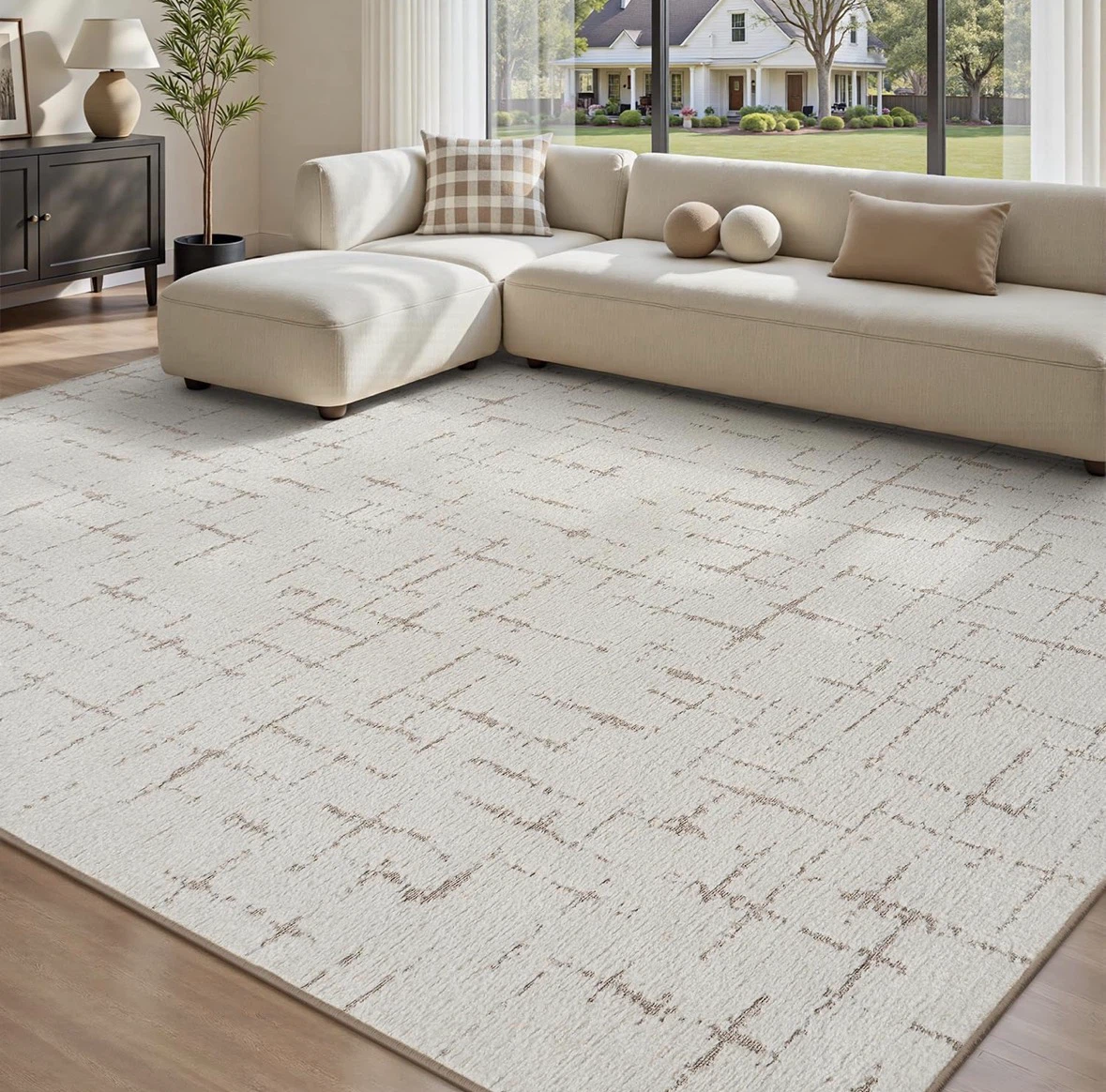 Off white  Area Rug - High-low Textured, 8x10 ft