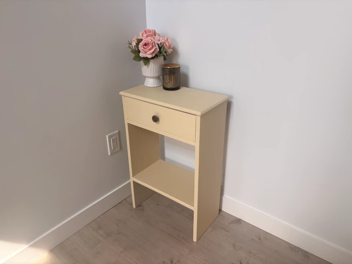 Vintage Refurbished Cream Nightstand / End Table