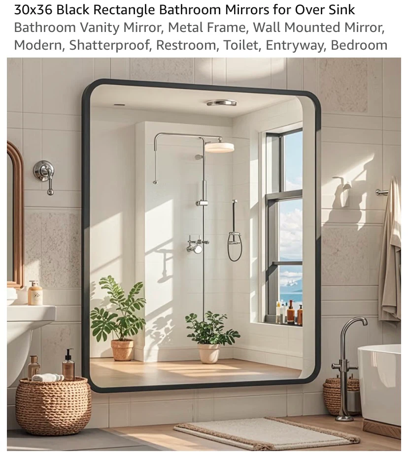 New 30” x 36” Mirror Black Metal Frame