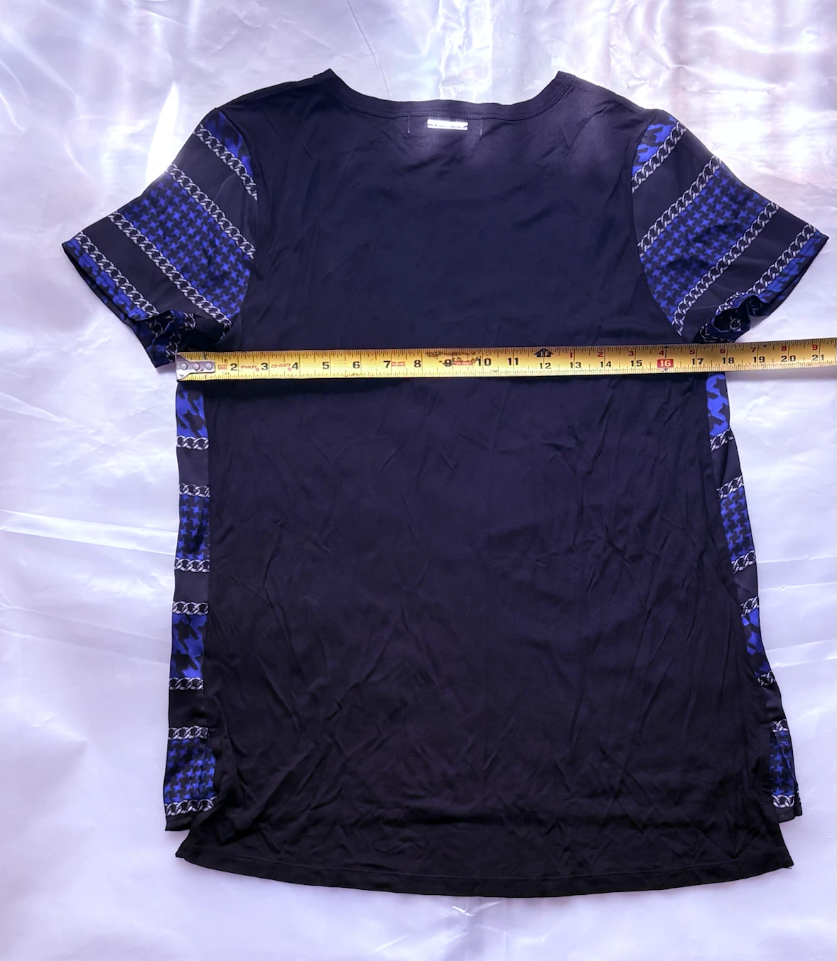 Michael Kors Black Blue Houndstooth Chain Print Top Size M - photo 3