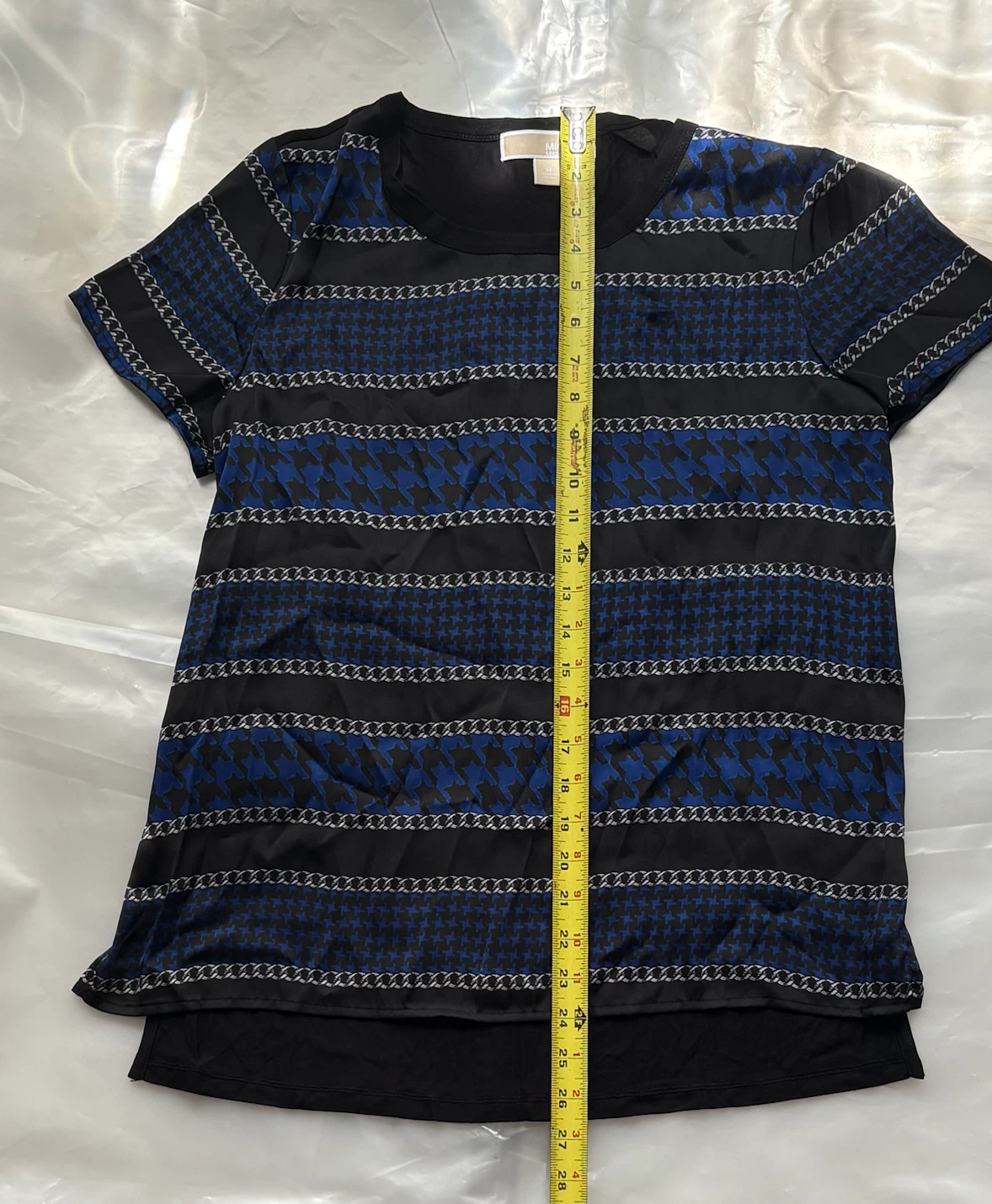 Michael Kors Black Blue Houndstooth Chain Print Top Size M - photo 4