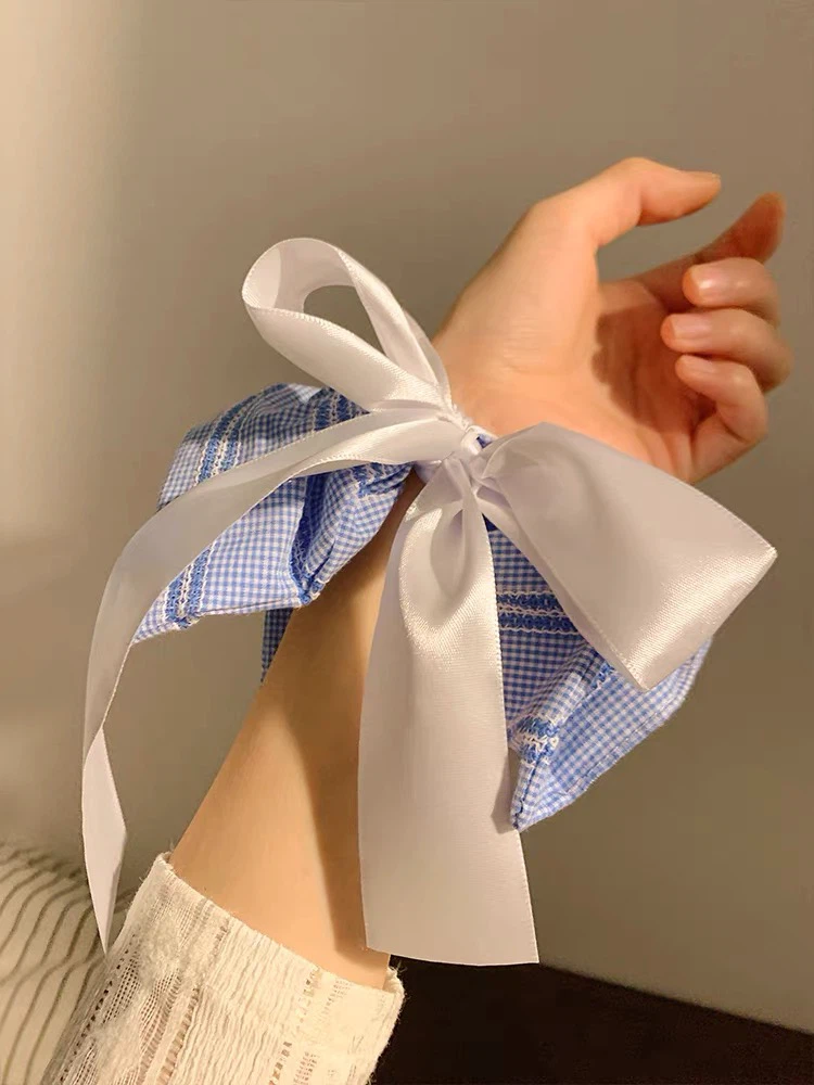 Blue Gingham Scrunchie with White Ribbon Bow - photo 3