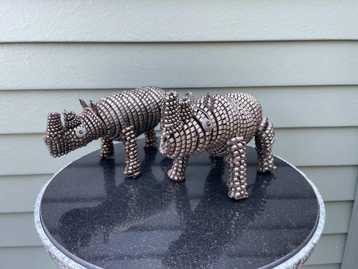 Handmade Recycled Metal Wire Rhino Sculpture Pair African Safari - photo 2