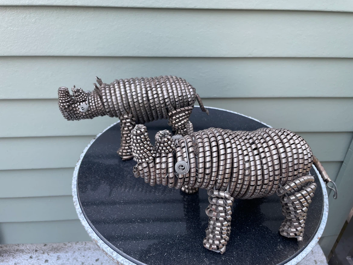 Handmade Recycled Metal Wire Rhino Sculpture Pair African Safari - photo 3