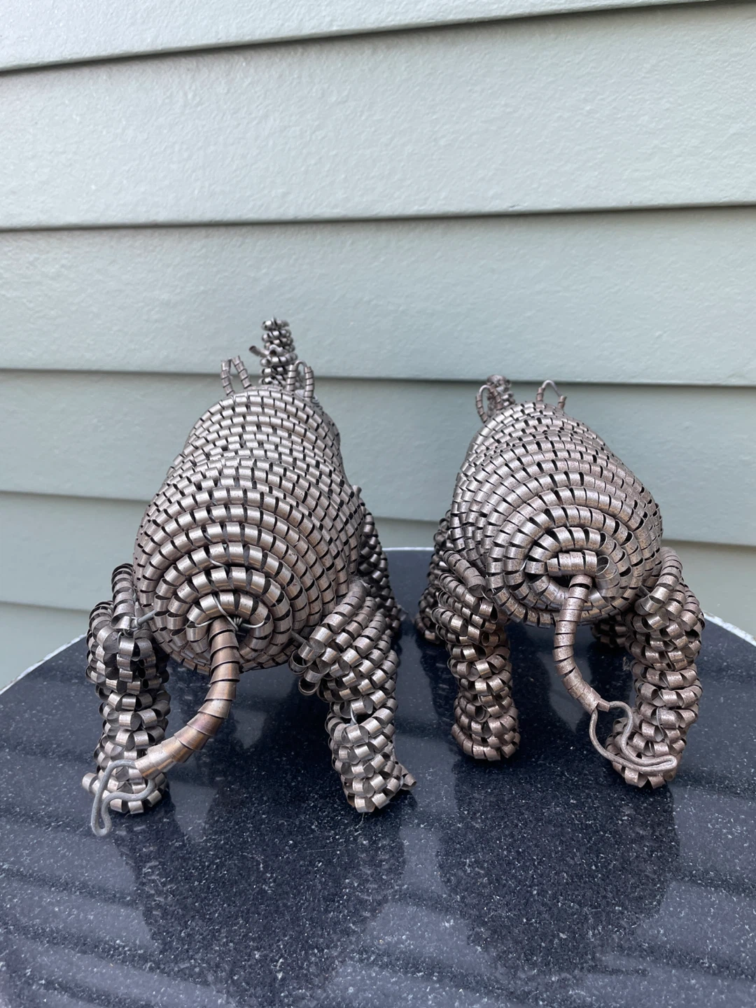 Handmade Recycled Metal Wire Rhino Sculpture Pair African Safari - photo 4