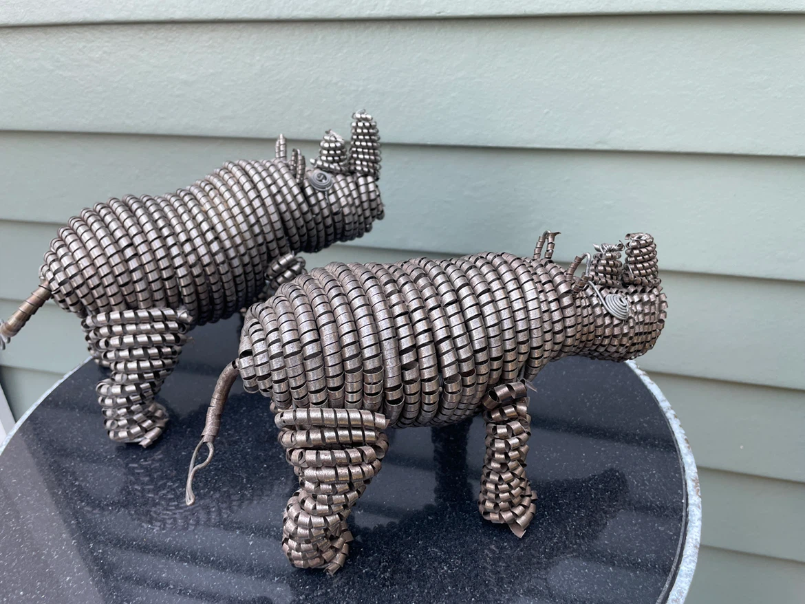 Handmade Recycled Metal Wire Rhino Sculpture Pair African Safari - photo 5