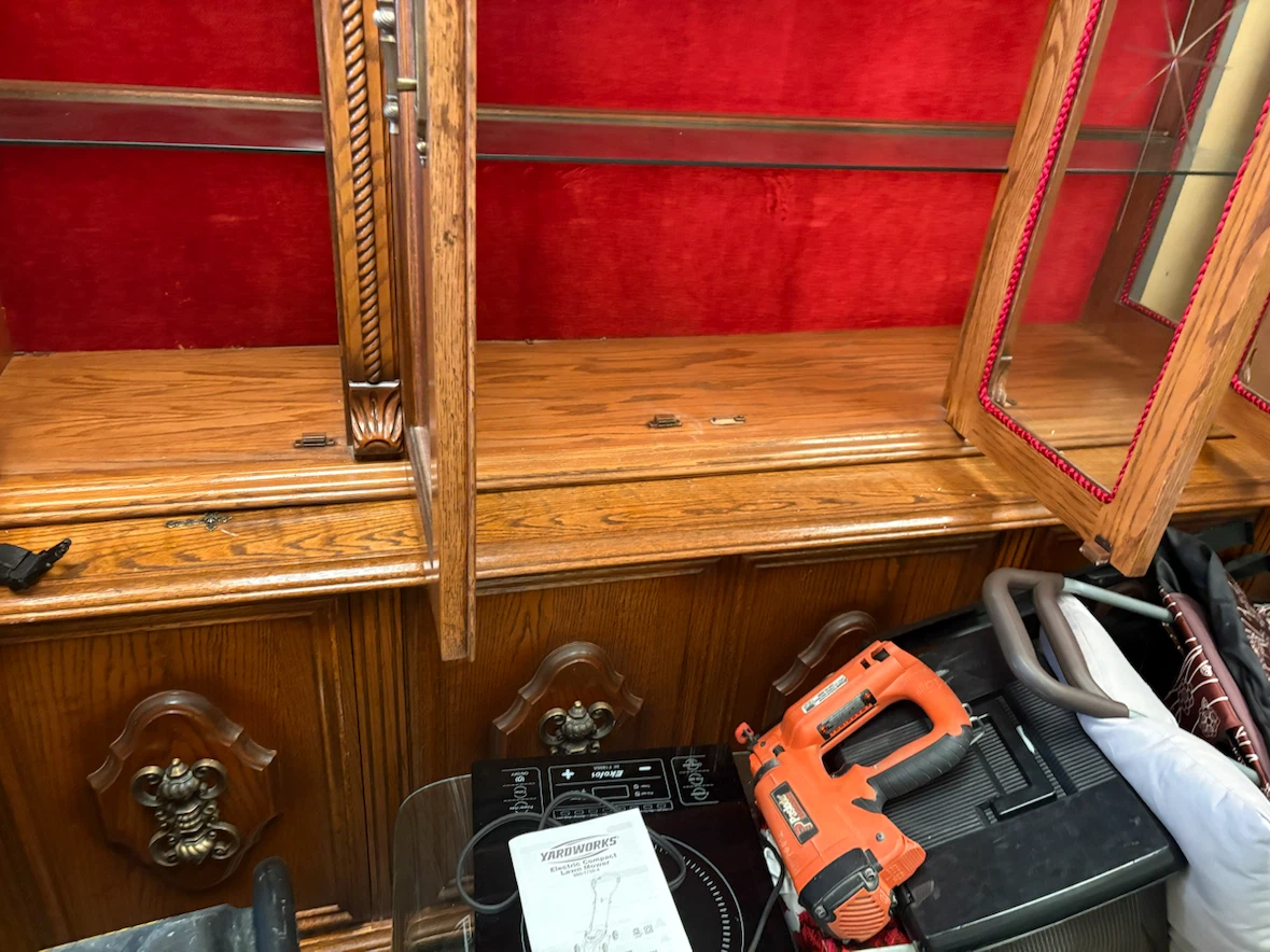 Oak Display Cabinet with Red Velvet Lining