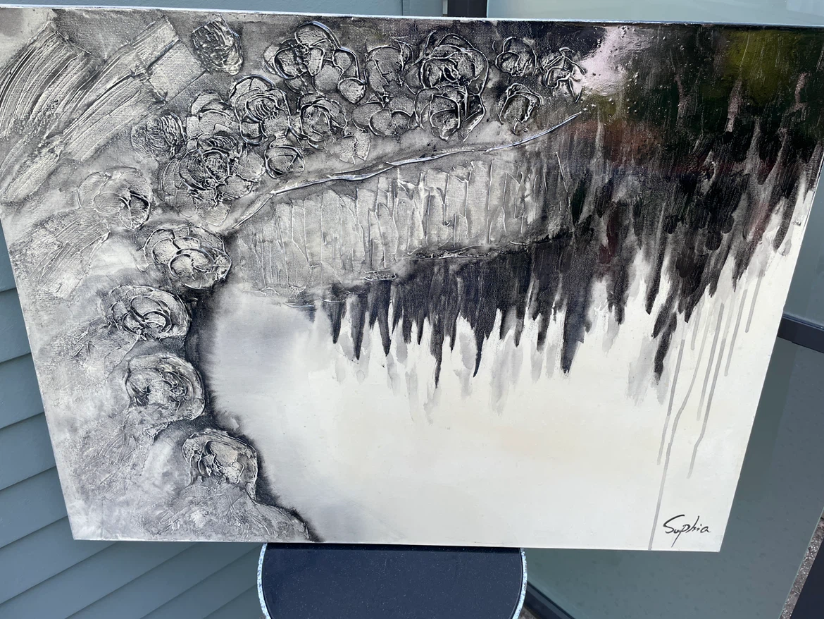 Abstract Hanging Garden Painting Cascading Floral  Modernist - photo 4