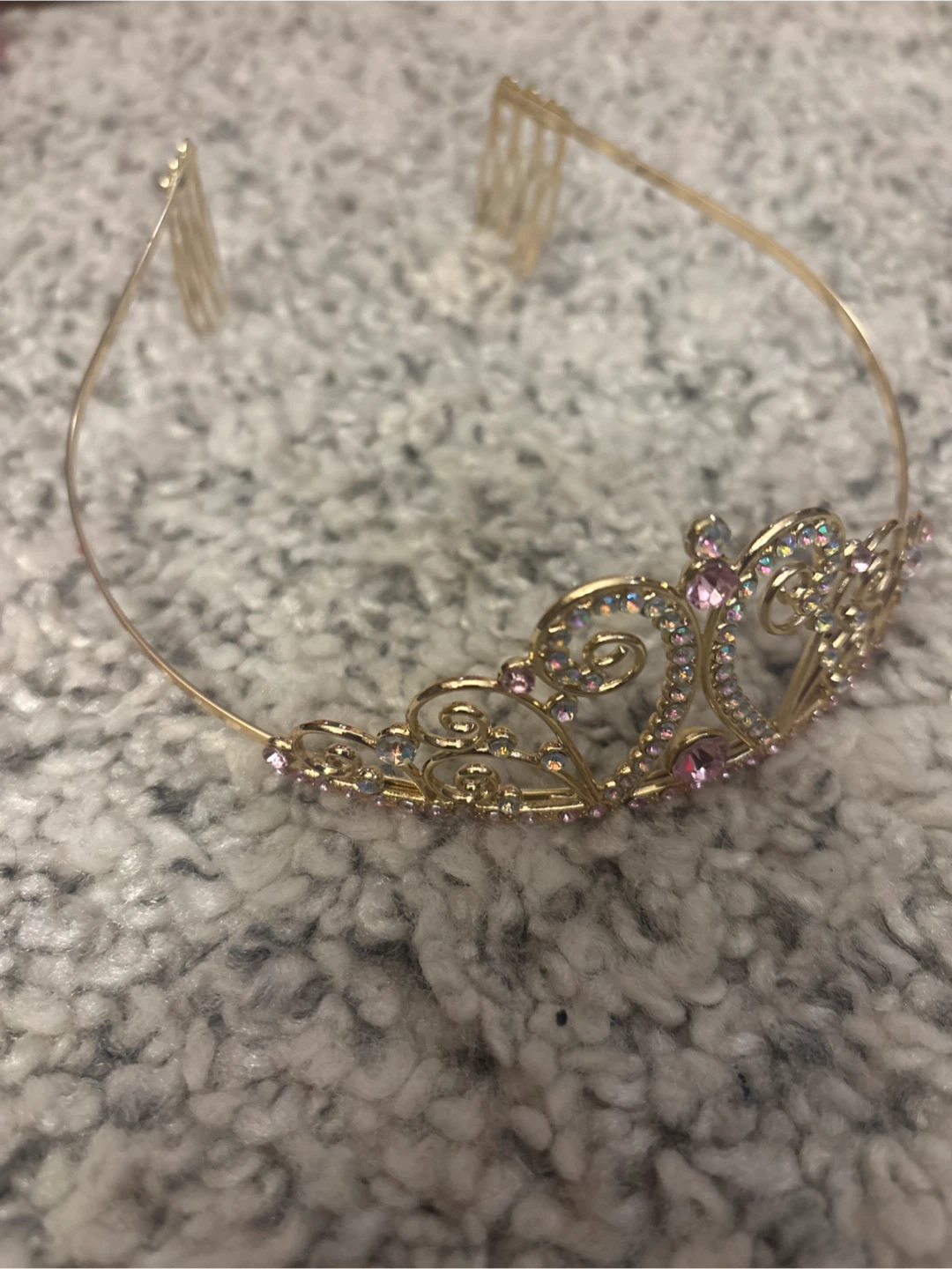 Cute Gold Tiara with Pink Metallic Crystals