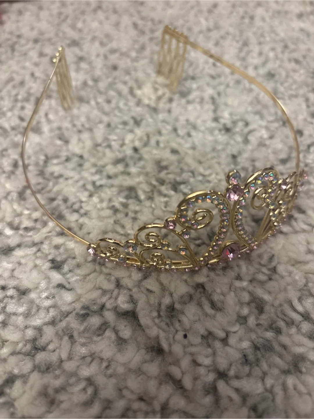 Cute Gold Tiara with Pink Metallic Crystals