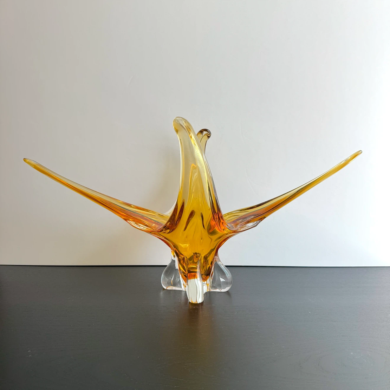 MCM amber blown glass chalet-style centerpiece