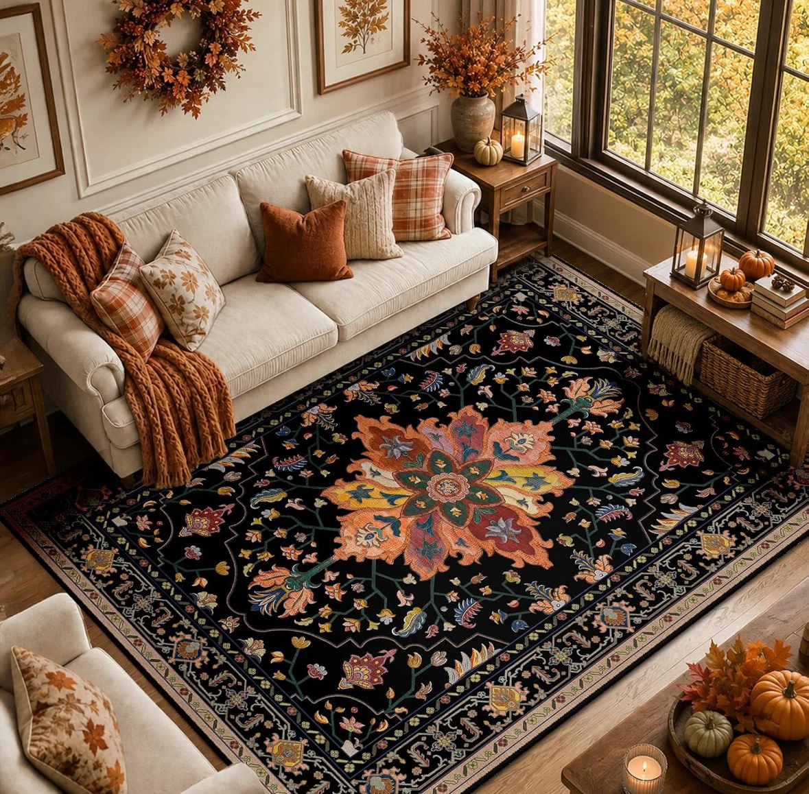 Black Persian Style Area Rug 8x10 ft
