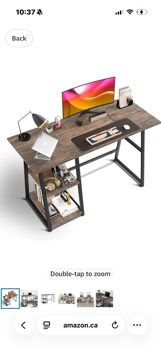 Brown Wood & Black Metal Computer Desk with Shelves
