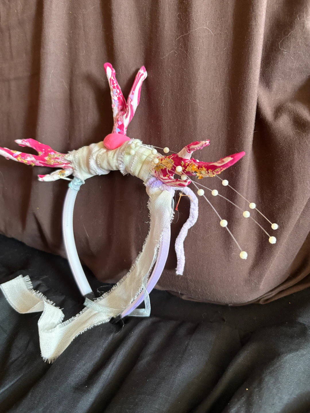 Handmade Pink and White Horned Headband - photo 3