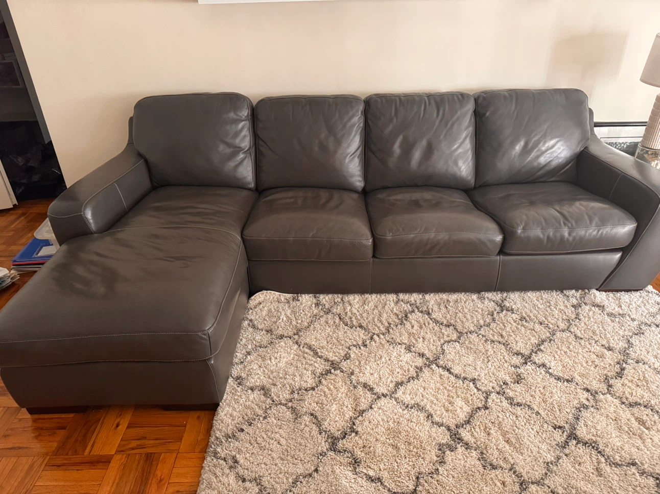 Grey Leather Sectional/queen sleeper Sofa