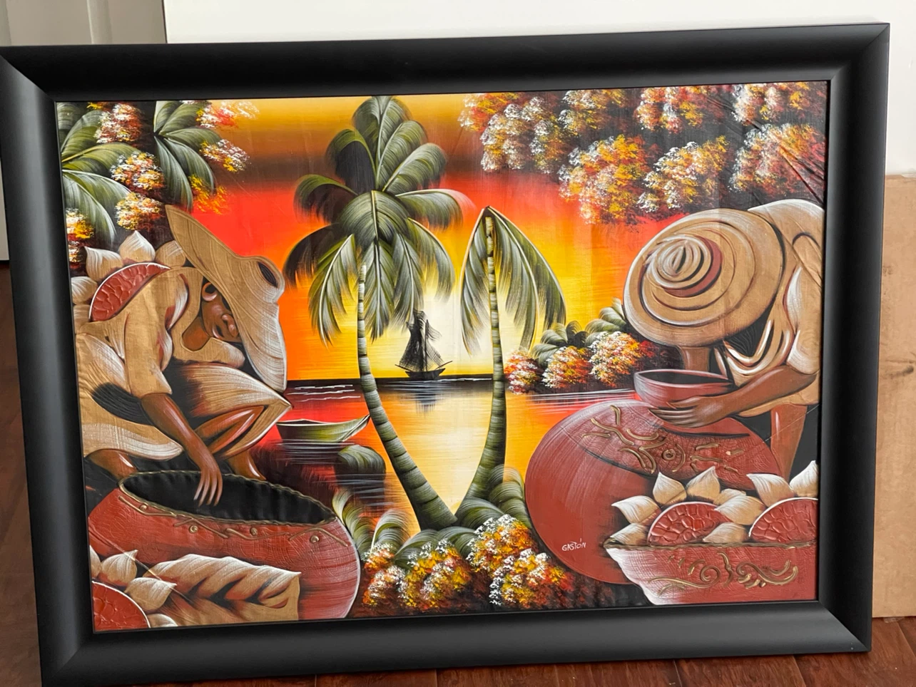 Framed Caribbean Scene Painting