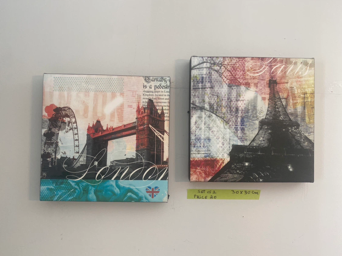 Set of 2 London & Paris Themed Canvas Art Prints