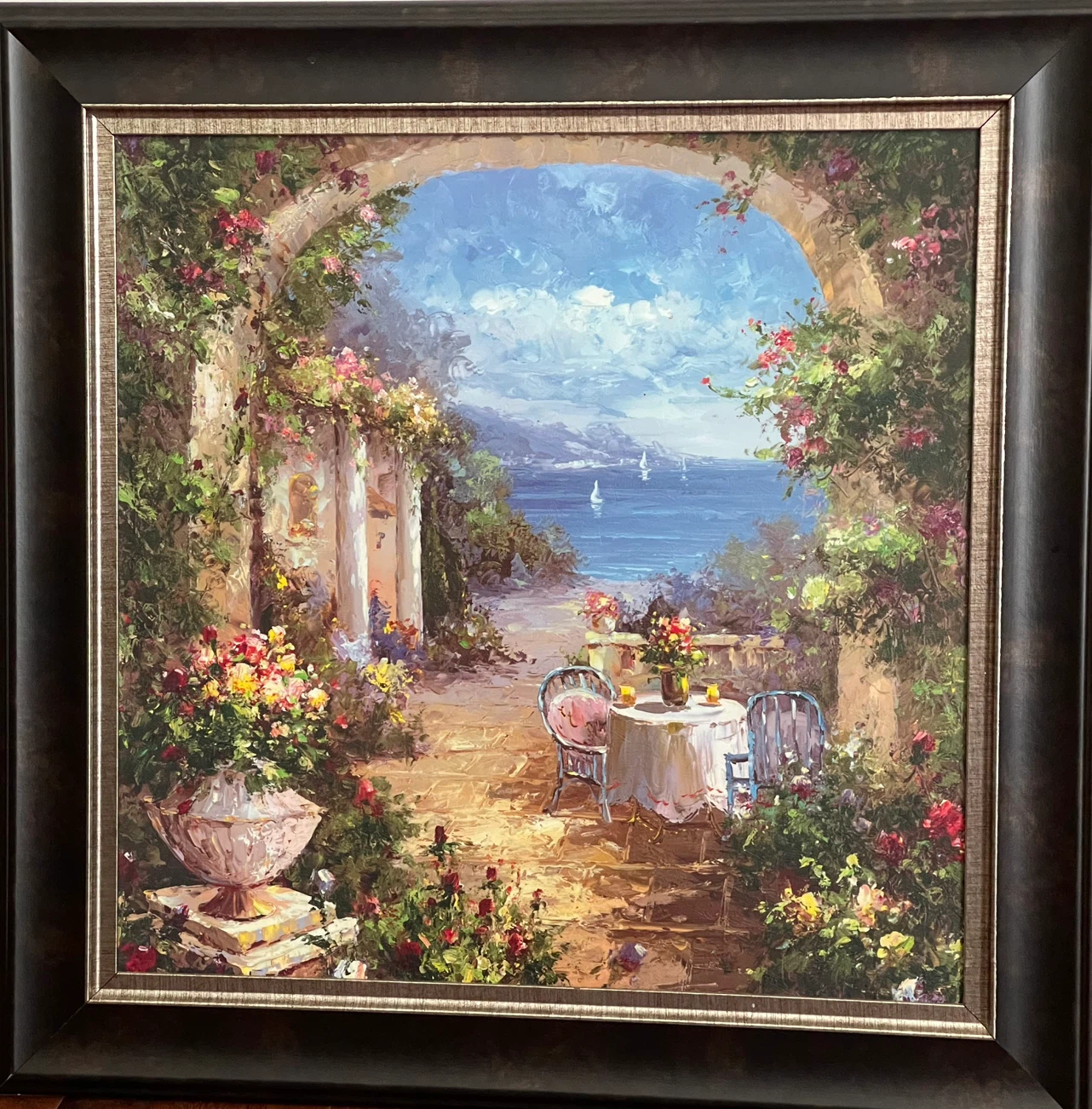Framed Oil Painting of Italian Courtyard Scene