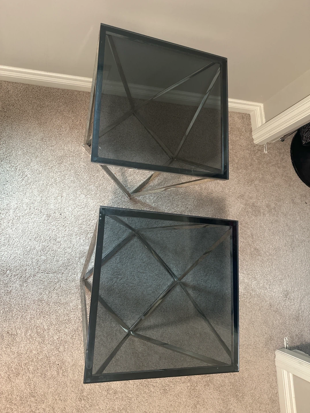 Set of 2 Glass Top End Tables