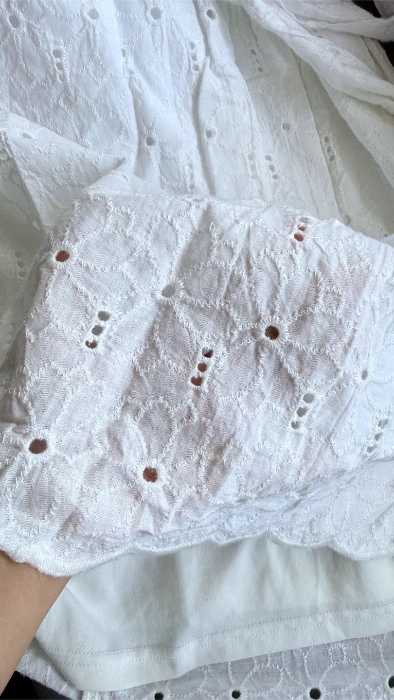 White Cotton Eyelet Midi Dress with Belt - photo 4