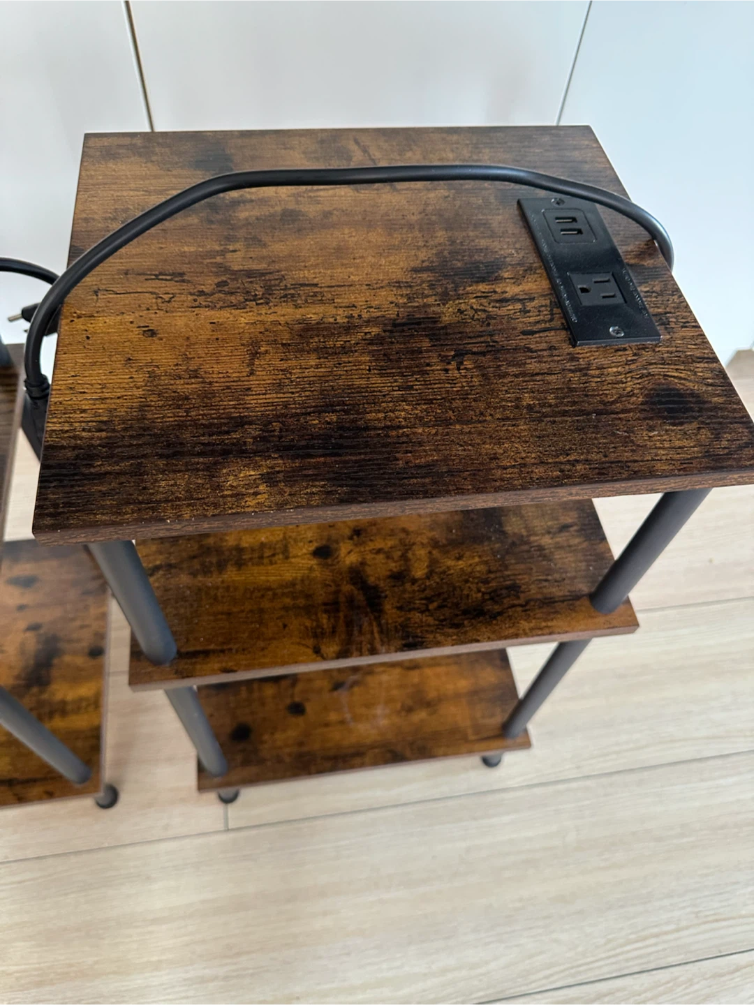 Industrial Wood Bedside Tables with Power Outlet