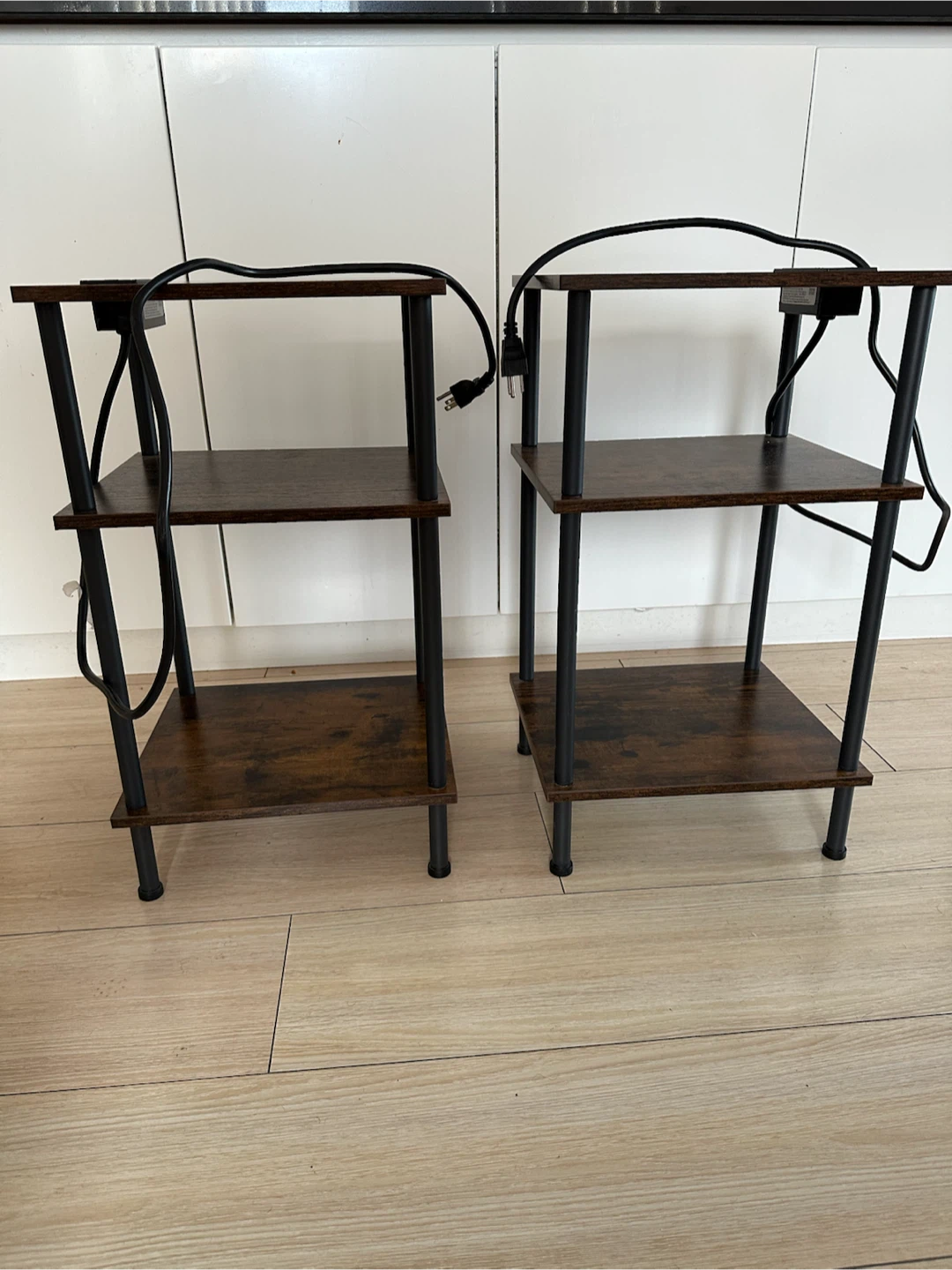 Industrial Wood Bedside Tables with Power Outlet - photo 2