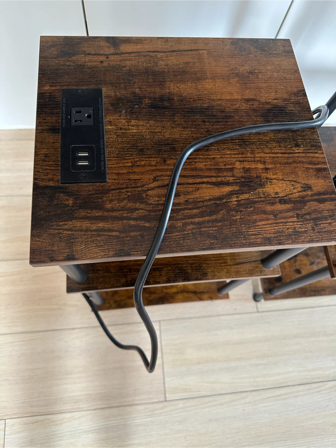 Industrial Wood Bedside Tables with Power Outlet - photo 3