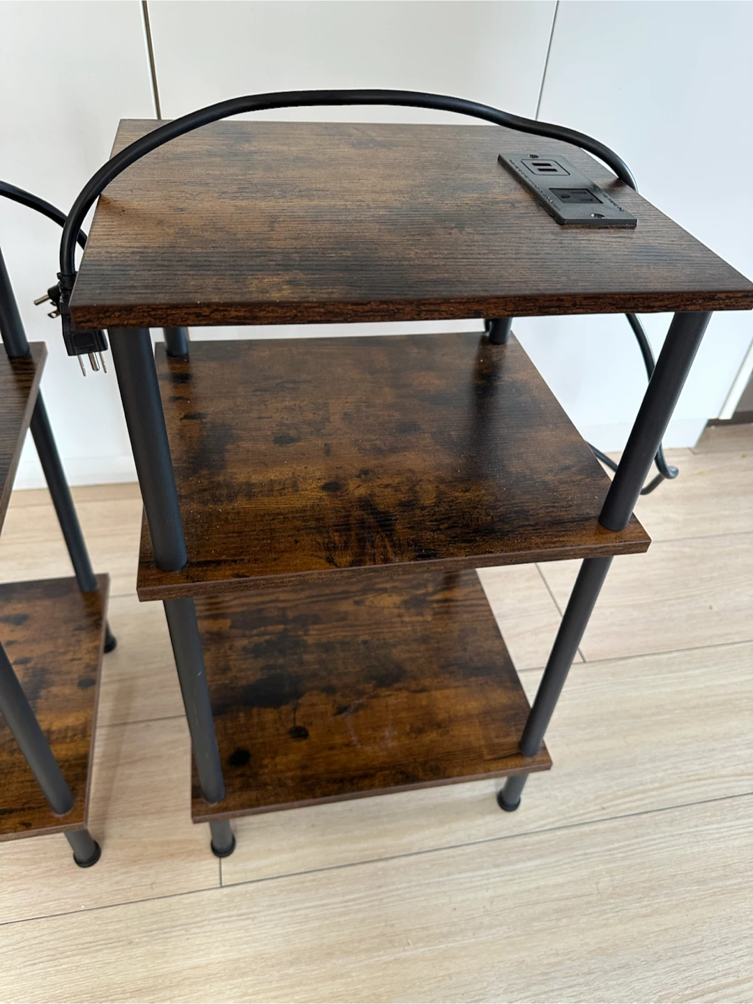 Industrial Wood Bedside Tables with Power Outlet - photo 4