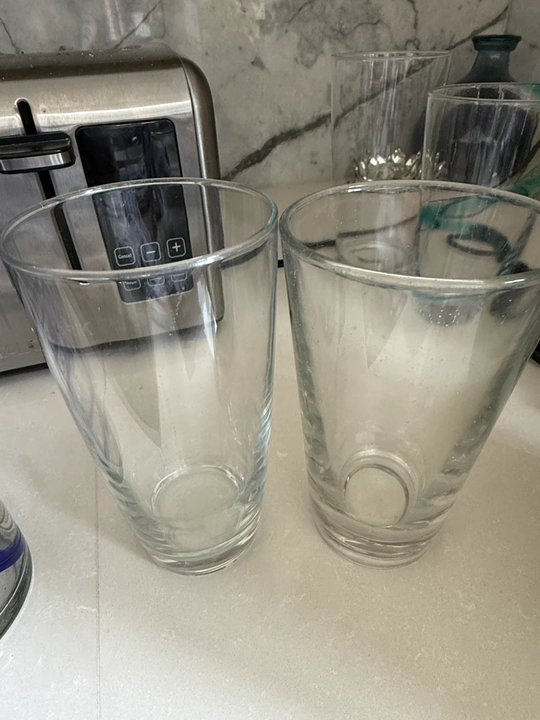 Set of 2 Blue Swirl Glass Tumblers and 2 Glass Cups - photo 3